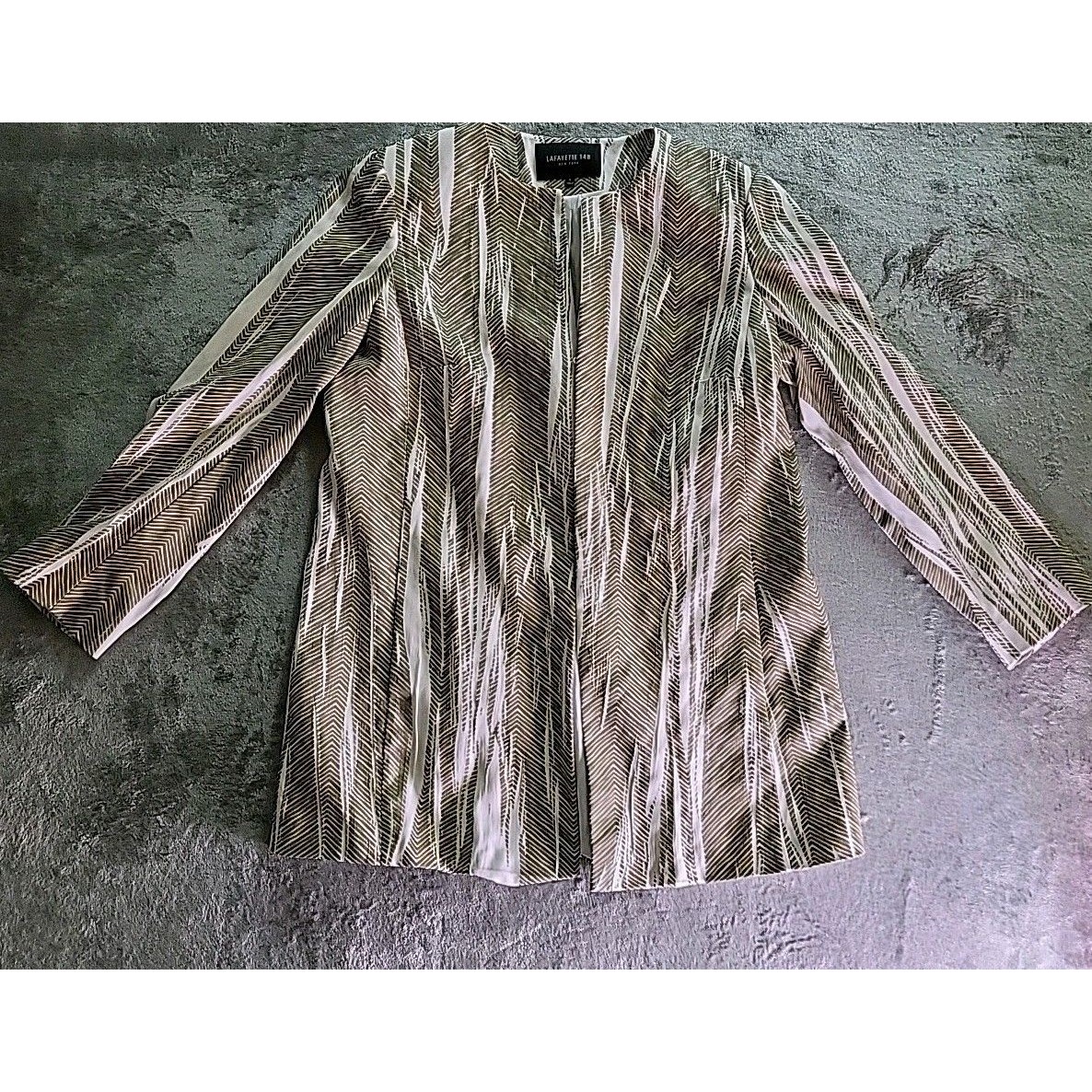 Lafayette 148 New York Blazer Womens Sz 6 Tan/White Career Textured Casual